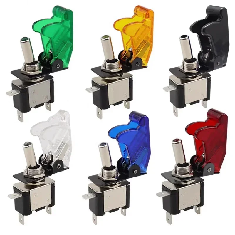 Light Switch Auto Car Boat Truck 12V20A LED Toggle Switch Light Illuminated 3pin ON Off with Safety Aircraft Flip Up Cover Guard Red Green