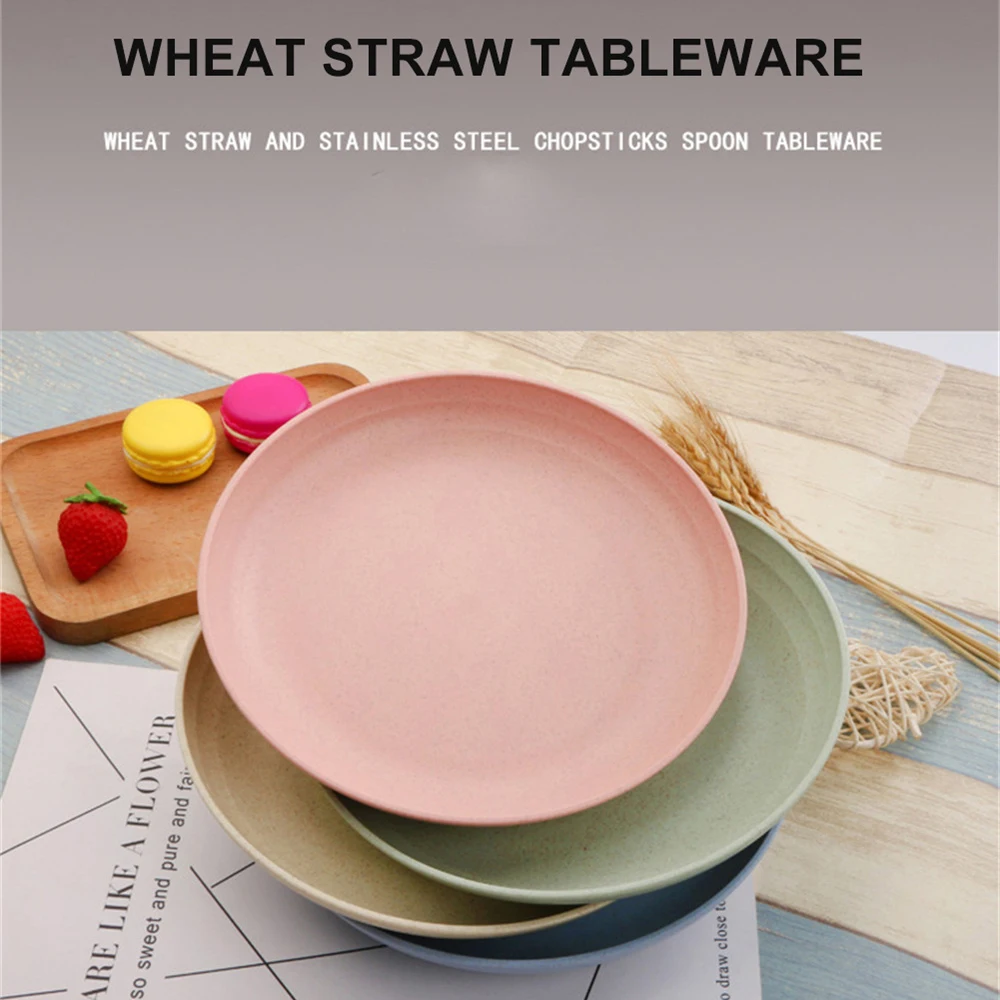 Wheat Straw Plates Lightweight Unbreakable Dinner Plates Dishwasher Microwave Safe Household Dumpling Plate wheat straw dish