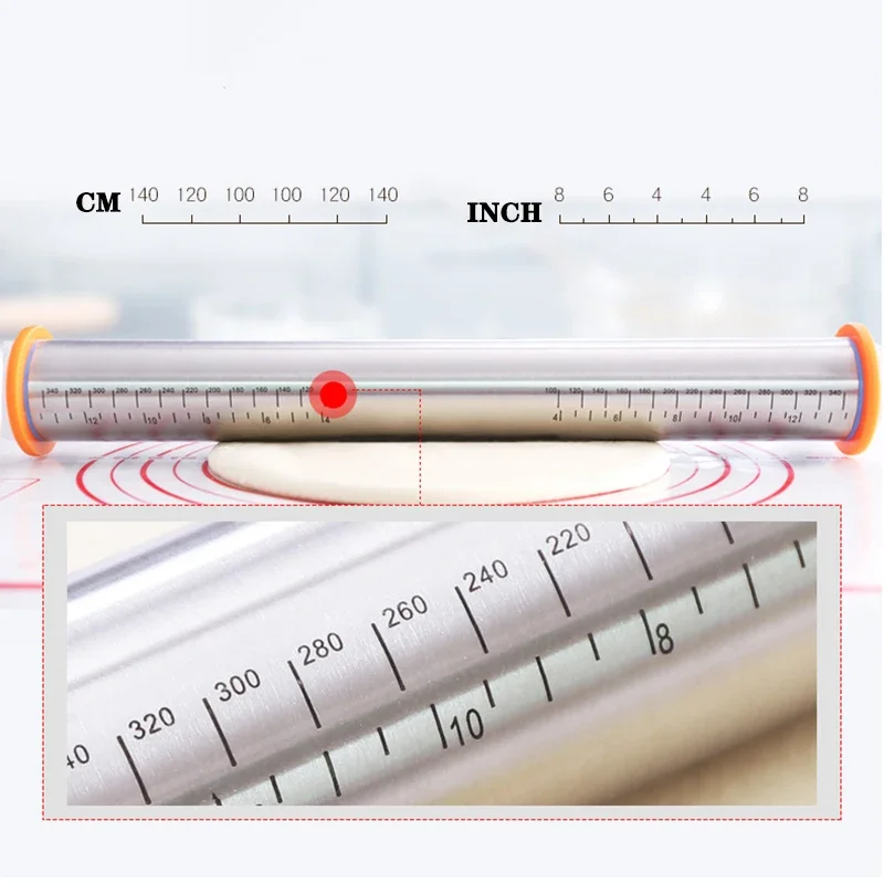 Multi-Function Stainless Steel and Silicone Rolling Pin with Adjustable Thickness Rings and Non-Stick Kneading Mat