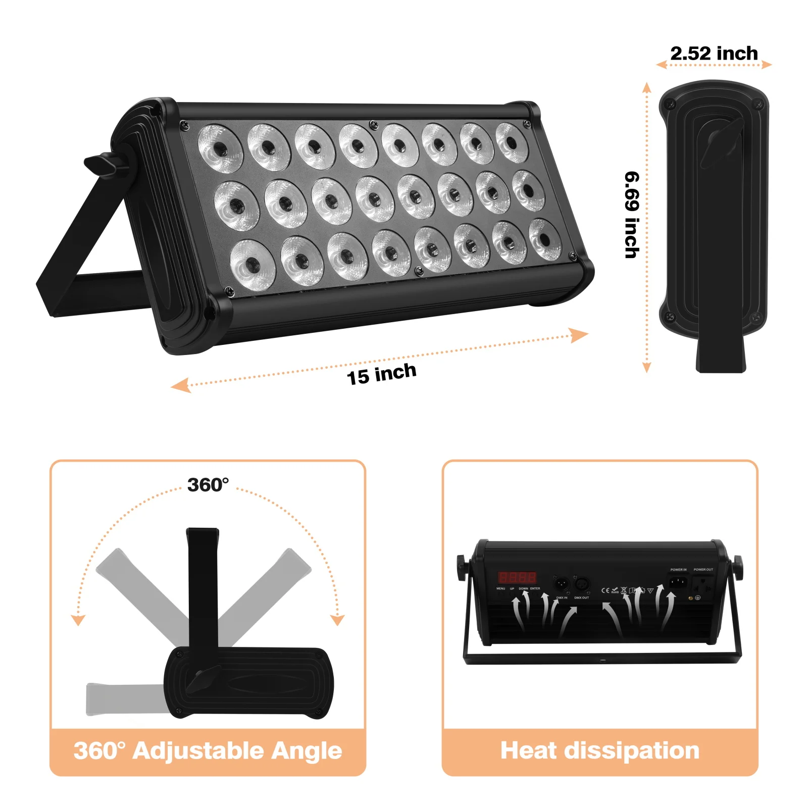 U`King 2Pcs/Set Wall Washer Lights 24LEDs Rainbow Effect