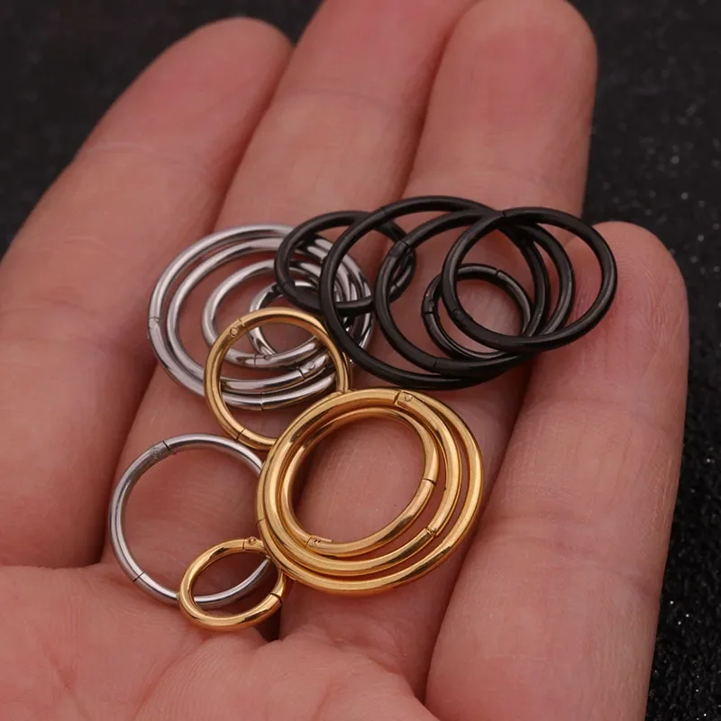 Hoop Earrings Piercing Jewelry 1PC Stainless Steel Simple Classic Round Circle Hoop Earrings For Women Men Punk Smooth 6-16mm Huggie Earring