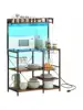 HOMCOM Bakers Racks with Power Outlet and LED Lights Coffee Bar Table for Kitchens with Storage Microwave Stand with Gla 1