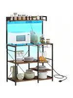 HOMCOM Bakers Racks with Power Outlet and LED Lights Coffee Bar Table for Kitchens with Storage Microwave Stand with Gla 1