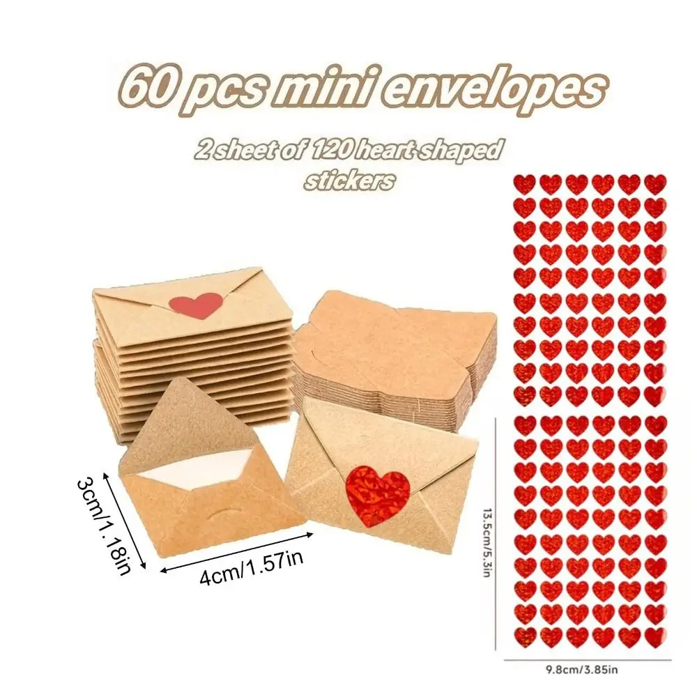 30/60Pcs 사전 작성된 카드 사랑 편지 봉투 세트 빈 미니 카드 우아한 상자 사랑 메모 키트 하트 스티커 미니 카드 세트