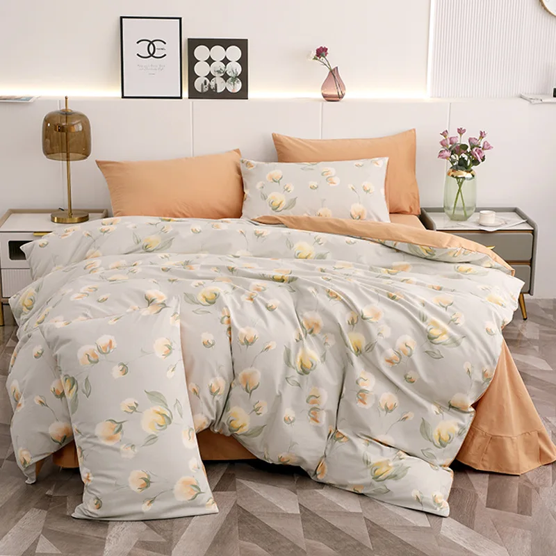 

American style cotton ultra soft ceramic matte printing four piece set for bed, thickened pure cotton duvet cover, bed sheets, a