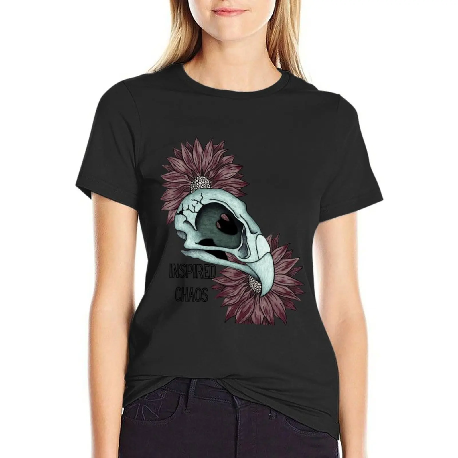 Inspired Chaos Skull and Sunflower Design T-Shirt summer top animal print shirt for girls lady clothes summer blouses woman 2024