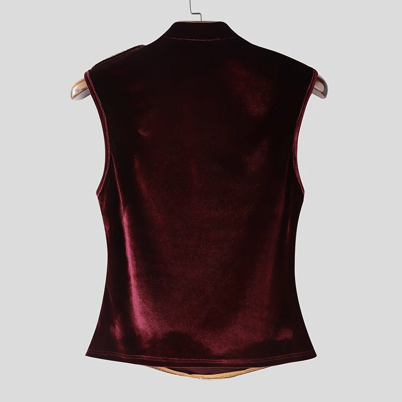 INCERUN Herren Tanktops Patchwork Stehkragen Ärmellos Lässige Männerwesten Streetwear Velours 2026 Modische Crop Tops Herren S-5XL – Detail 9