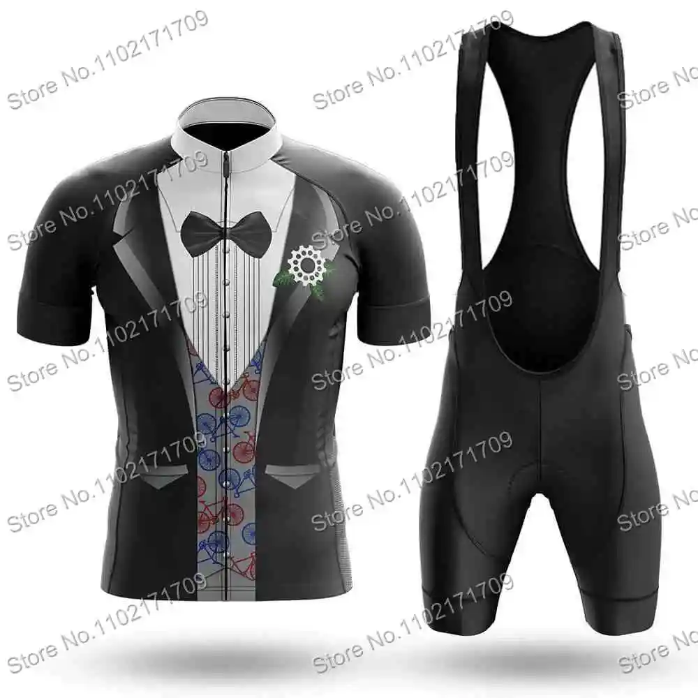 Retro Black Suit Style Mens Tuxedo Cycling Clothing MTB Maillot Ciclismo Hombre Summer Bicycle Bib Shorts Gentleman Cycling Kit 3