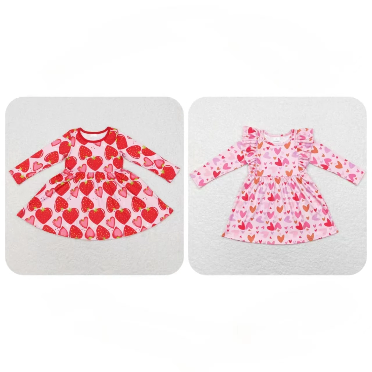 

Wholesale Valentine's Day Kids Twirl Dress Baby Girl Long Sleeves Hearts Love Clothing Children Spring Toddler Boutique Clothes