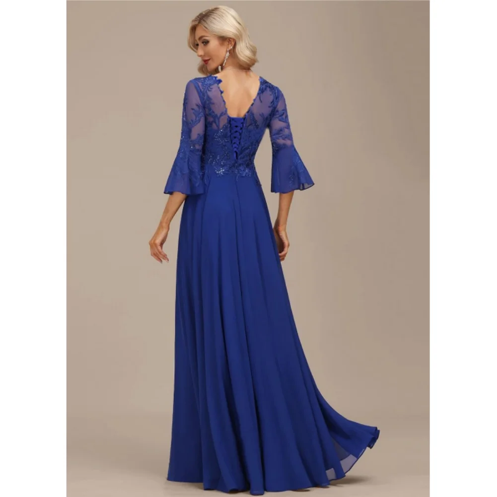 chinese dress ladies Modest A-Line Long Sleeves Appliques Floor Length Chiffon Mother of The Bride Dresses, Rust
