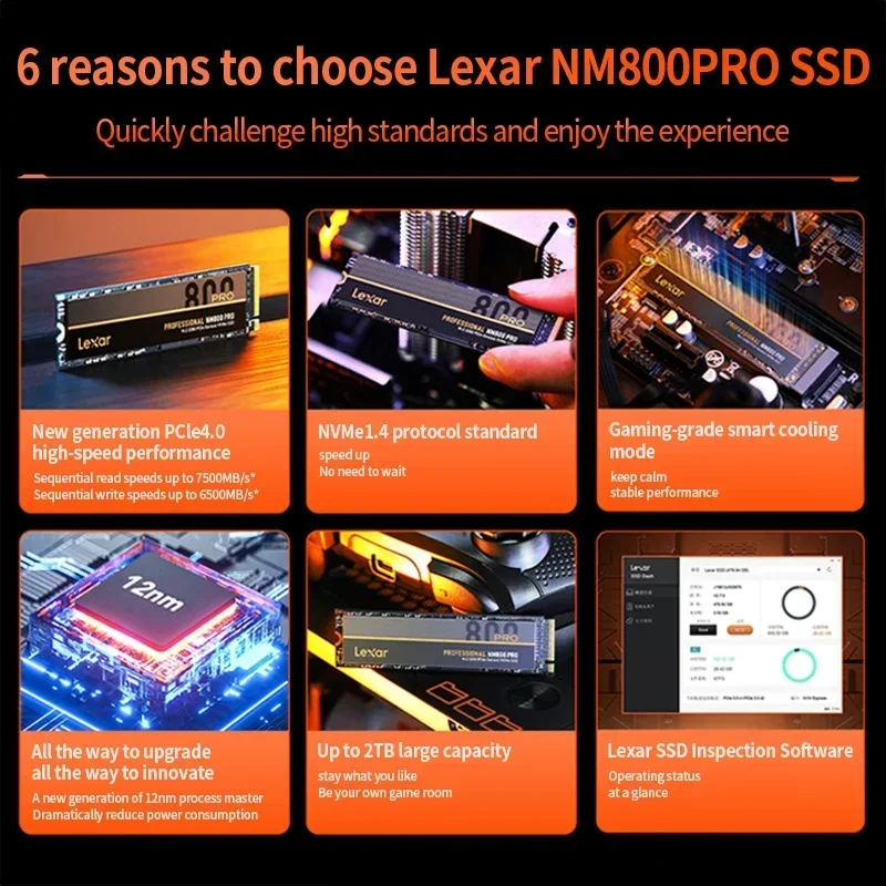 Lexar NM800 Pro SSD PCle 4.0 M2 2280 NVME 512GB, 1TB, 2TB,  ָ Ʈ ̺, 7500 MB/s ϵ ũ, PS5, ǻ, ƮϿ