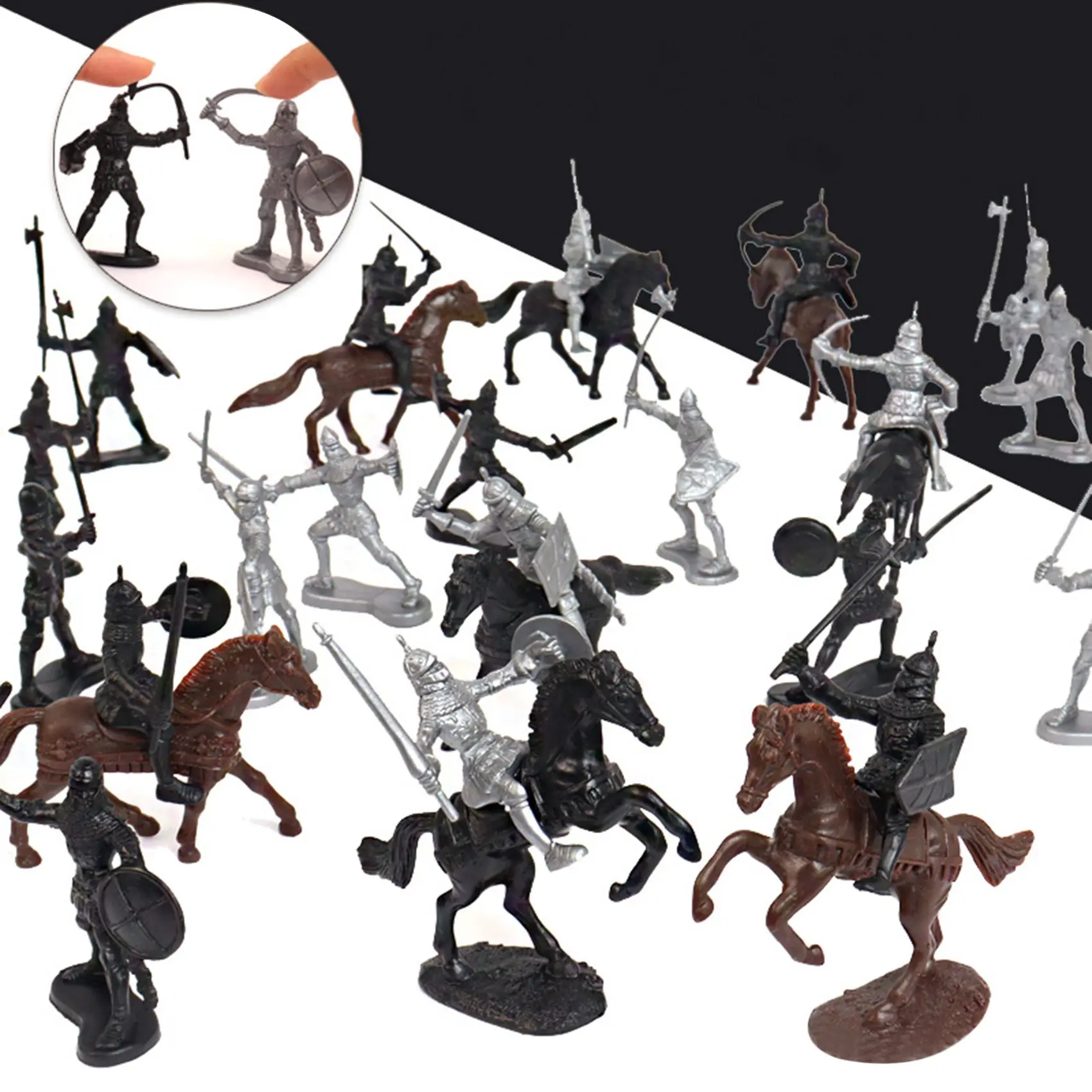 52 Pcs/Bag Medieval Cavalry War Horse Soldier Model Roman Soldier Ancient Medieval Warrior Model Action Figures Toys