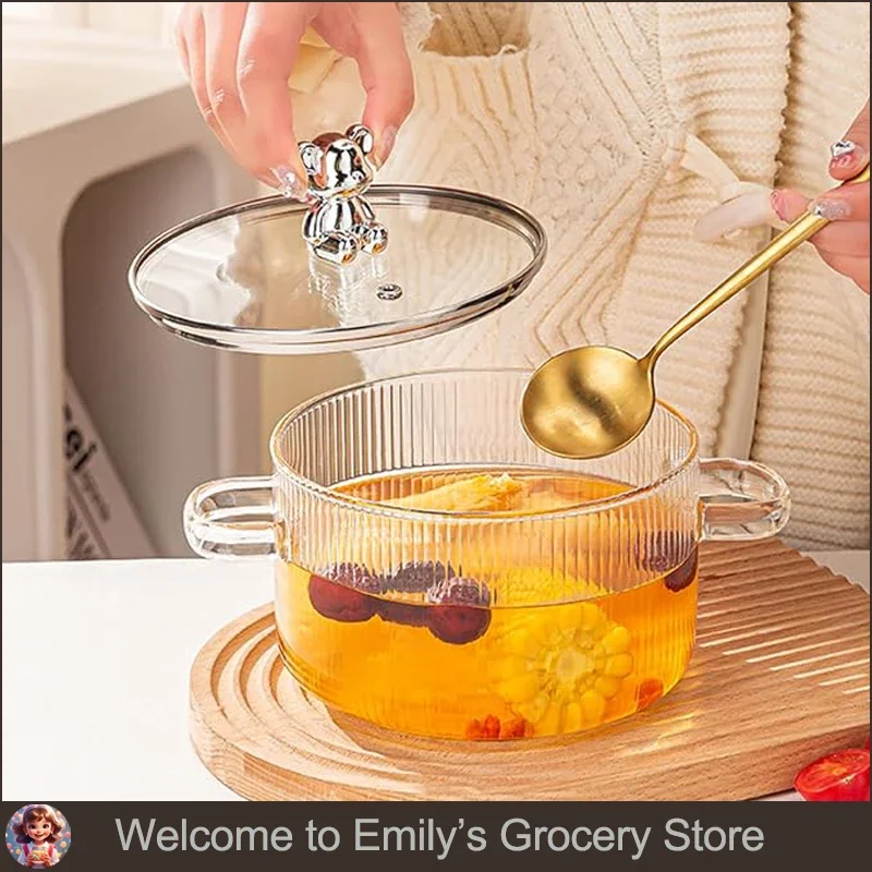 Thickened Double Ear Soup Pot with Lid High Borosilicate Glass Pot