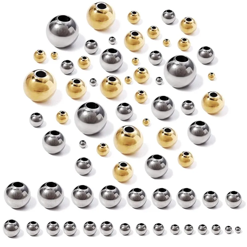 Stainless Steel Solid Drilled Steel Beads Titanium Leather Rope Beads Bracelet DIY Jewelry Accessories round Bea steel beads