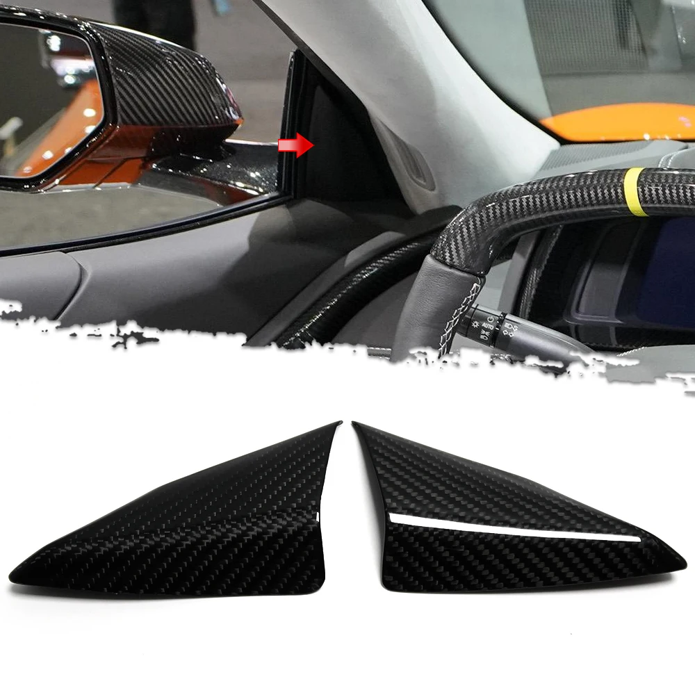 

2pcs For Chevy Chevrolet Corvette C8 Stingray Coupe Z06 Z51 2020-2022+ Carbon Fiber Inner Door Triangle A Pillar Cover Trims