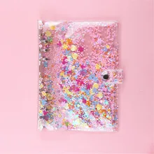 Funda de cuaderno con lentejuelas brillantes, carpeta de archivos transparente de 6 anillos, carpeta de anillas de hojas sueltas, suministros de papelería Kawaii, A5/A6