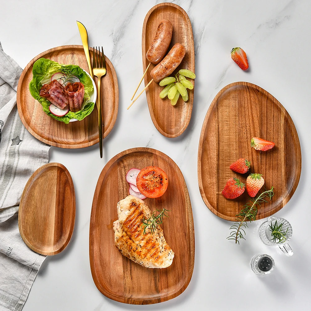 Whole Wood Lovesickness Wood Irregular Oval Solid Wood Pan Plate Fruit Dishes Saucer Tea Tray Dessert Dinner Plate Tableware Set 6