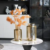 Golden Bracket Amber Color Glass Vase Desk Decoration Artificial Flower Flowers Arrangement Floral Vases Room Aesthetic Decor 2