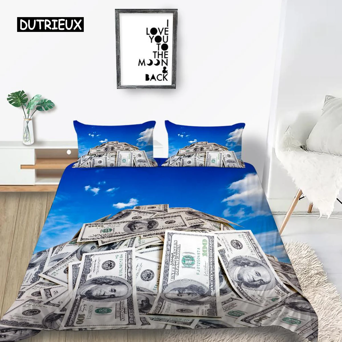 

Money Duvet Cover Microfiber Dollar Bills of United States Federal Reserve with The Portrait of Ben Franklin Queen Bedding Set