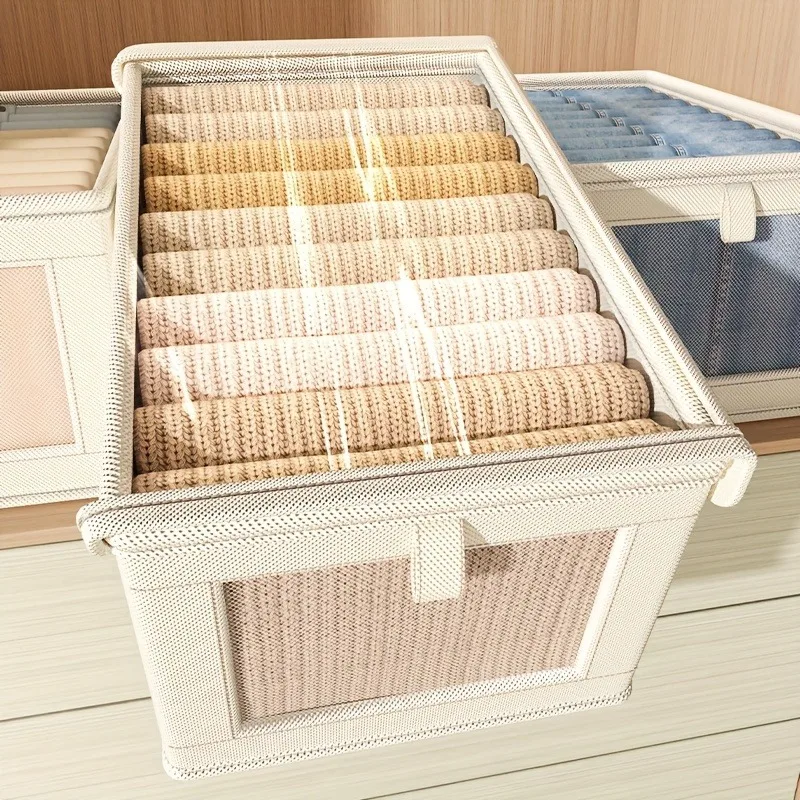 Description Picture 6 of itemClothes Organizer Pants Sweater Storage Cabinets Drawers Organizer Jeans with Lid Storage Box Wardrobe Storage Organizers