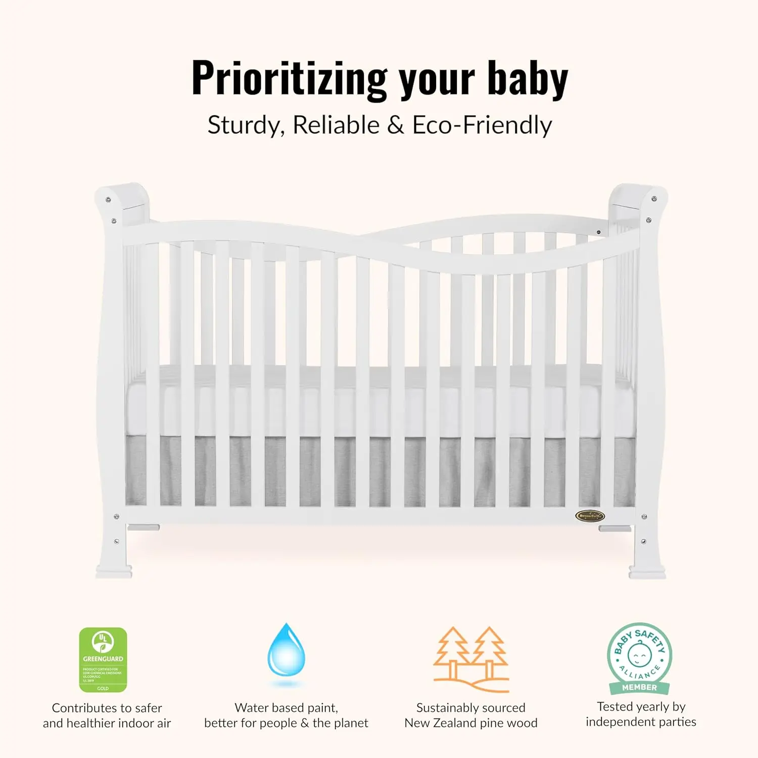 Violet 7-In-1 Convertible Life Style Crib In White, Greenguard Gold Certified, 4 Mattress Height Settings, Made Of Sustainable