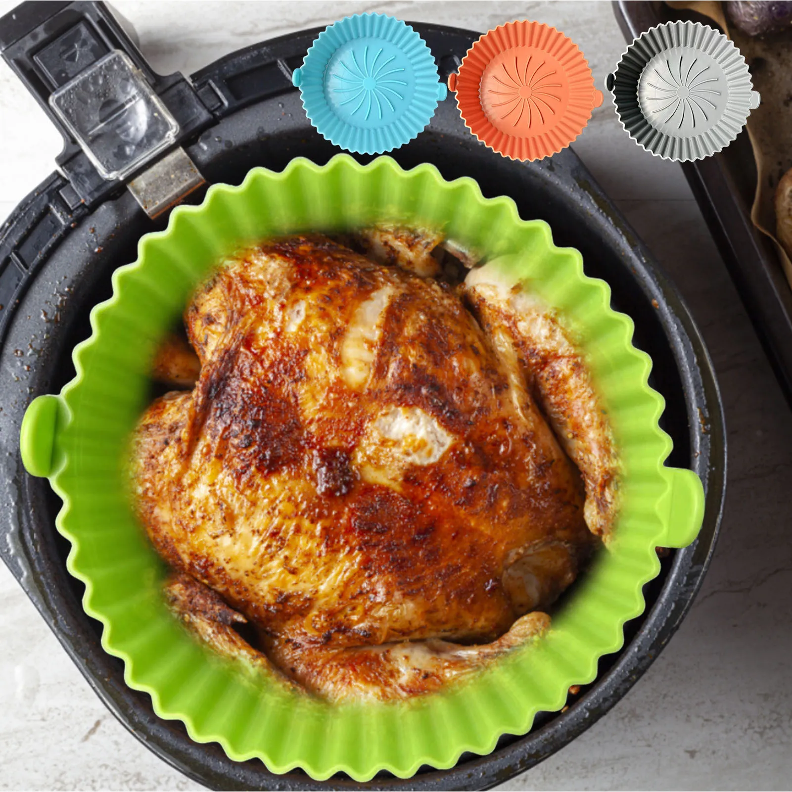 

Air Fryer Silicone Pot Reusable Silicone Basket For Oven Non-Stick Silicone Pan Air Fryer Insert Liners Dishwasher Baking Plate