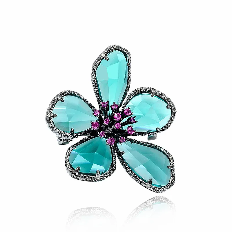 Vintage Fashion Crystal Flower Brooches For Women Creative Rhinestone Exquisite Colorful Petal Brooch Charm Office Party Jewelry