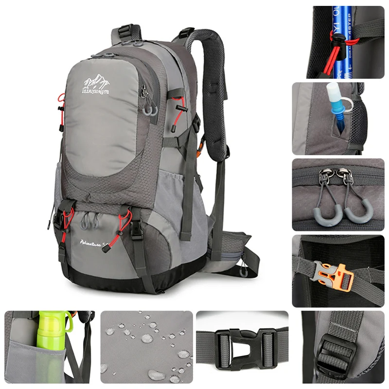 Travel Backpack 50L Outdoor Climbing Camping Waterproof Hiking Trekking Bag Sports Large Capacity Schoolbag Multi Pockets xa52wd