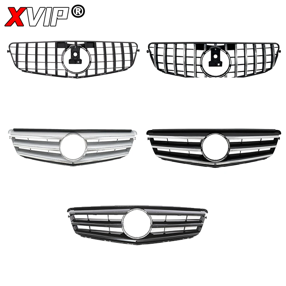 XVIP 프론트 범퍼 그릴 후드 그릴, 메르세데스 벤츠 C W204 2008-2014 C180 C200 C250 C300 AMG GT 다이아몬드 스타일 튜닝 그릴