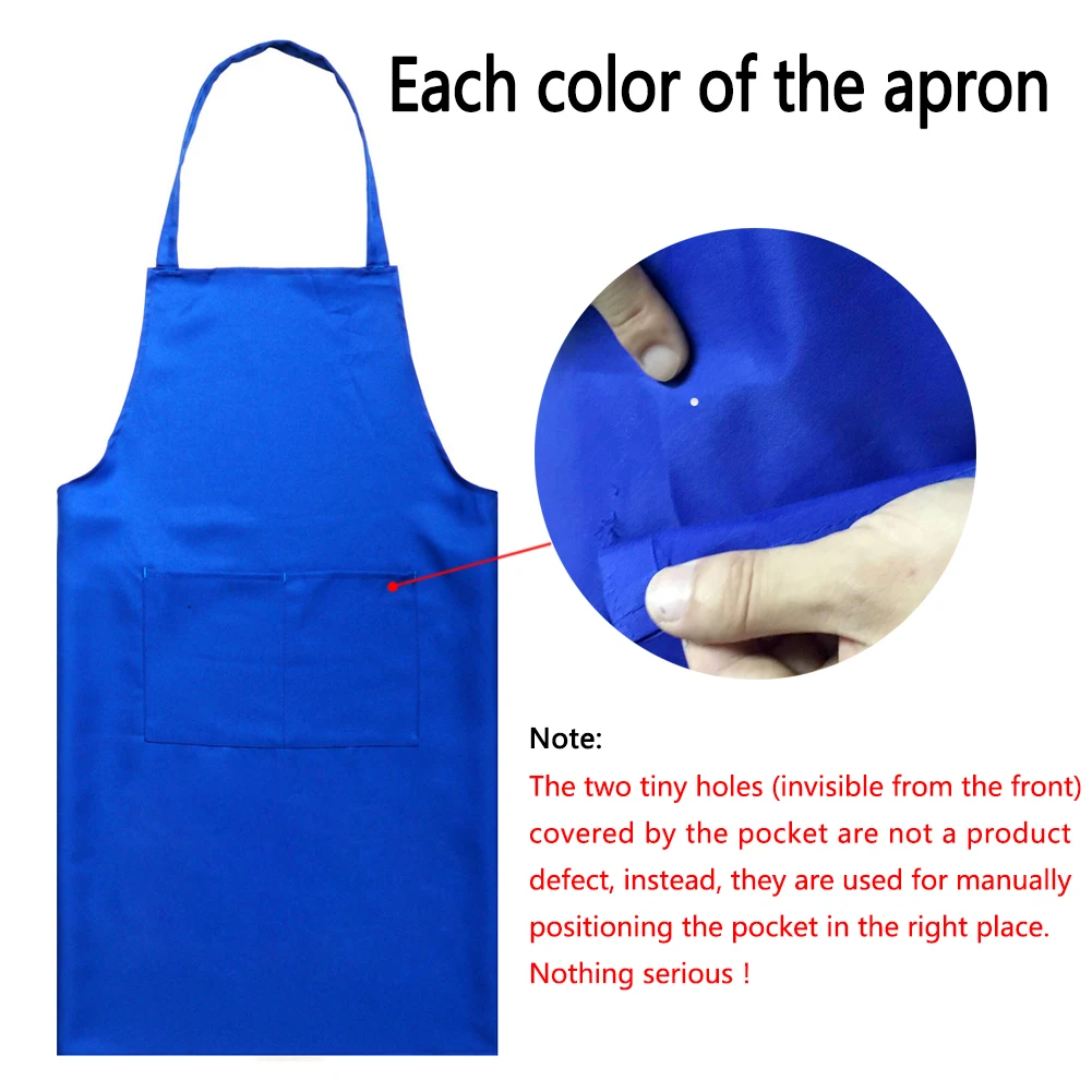 thicken cotton polyester blend cooking baking kitchen bib apron with pockets black blue green red yellow orange plain apron 4