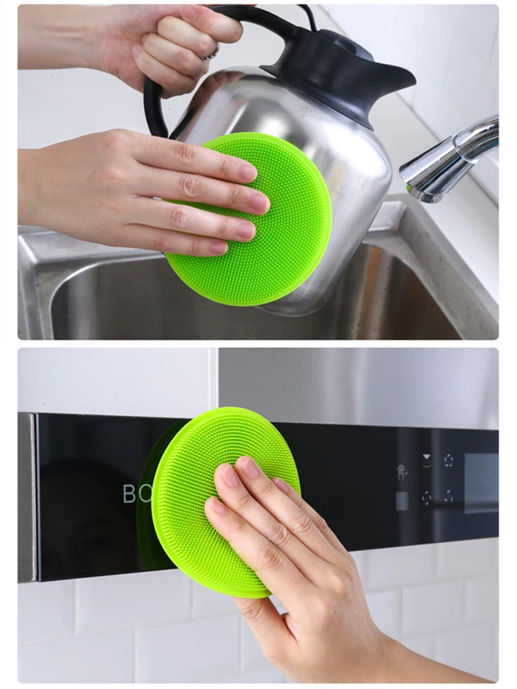 3Pcs Silicone Dish Washing Brush Pot Pan Sponge Kitchen Cleaning Brush Silicone Scouring Pad Vegetable Fruit Pot Pan Wash