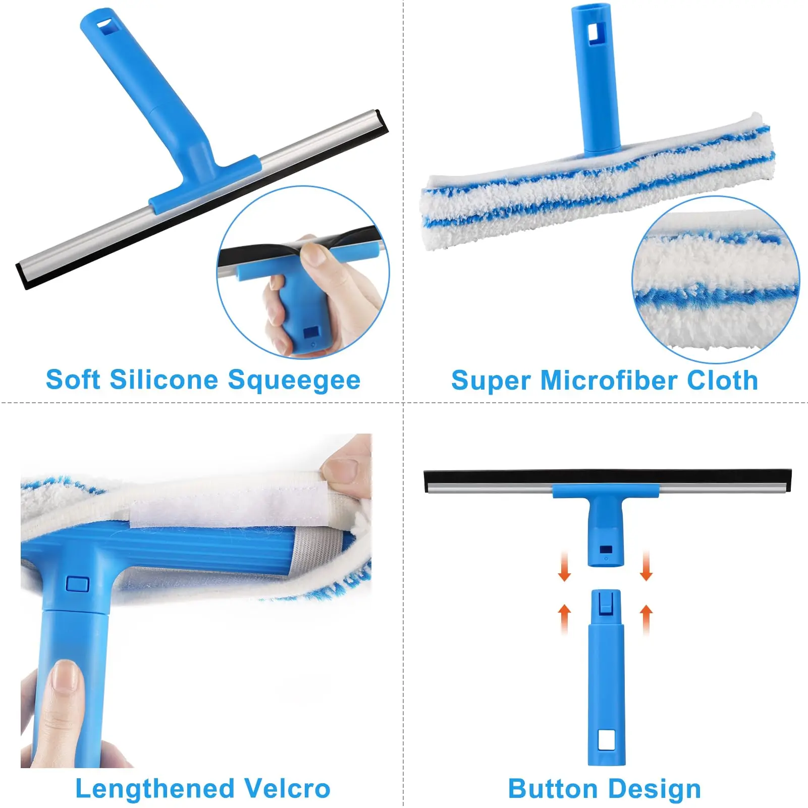 Window Cleaning Kit Telescopic Long Handle Wiper Microfiber Scrubber Home for Shower Glass Mirror Door Car Cleaning Accessories 6