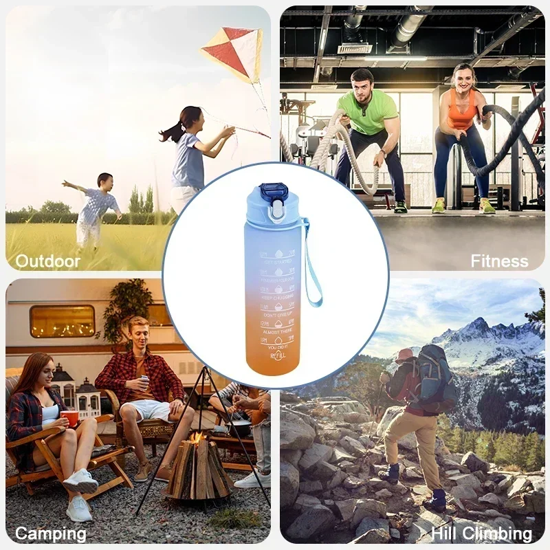 900ML/1000ML Gradient Sports Water Bottle with Time Scale BPA Free Straw Mug Portable Fitness Cup for Kids Outdoor Use - Image 5