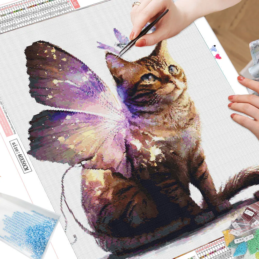 Diamond Painting - Cat and Butterfly colorful