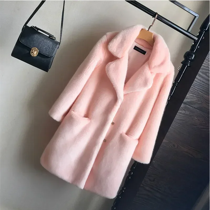 New Imitation Mink Fur Coat Women Fur Integrated Mid Length Women Coat Mink
