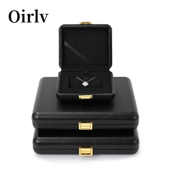 Oirlv Black Jewelry Organiser Boxes PU Leather Ring Earring Jewelry Set Box Black Beads Jewelry Storage Box Jewelry Gift Boxes