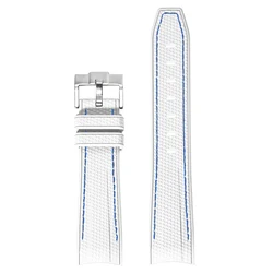 Waterproof Sport Silicone Rubber Watch Strap - 20mm Curved End Band - 20mm (White blue line)