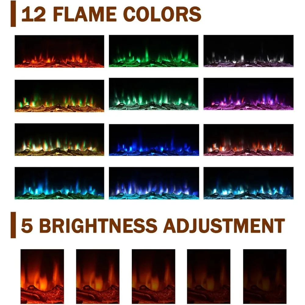 Electric Fireplace Inserts Freestanding Heater for The Living Room Floating Fireplace with 12 LED Colors with Logset and Stones 4