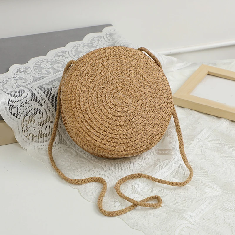 Minimalist Sunflower Decor Straw Bag Round Crossbody Purse Women Shoulder Vocation Holiday Handbag