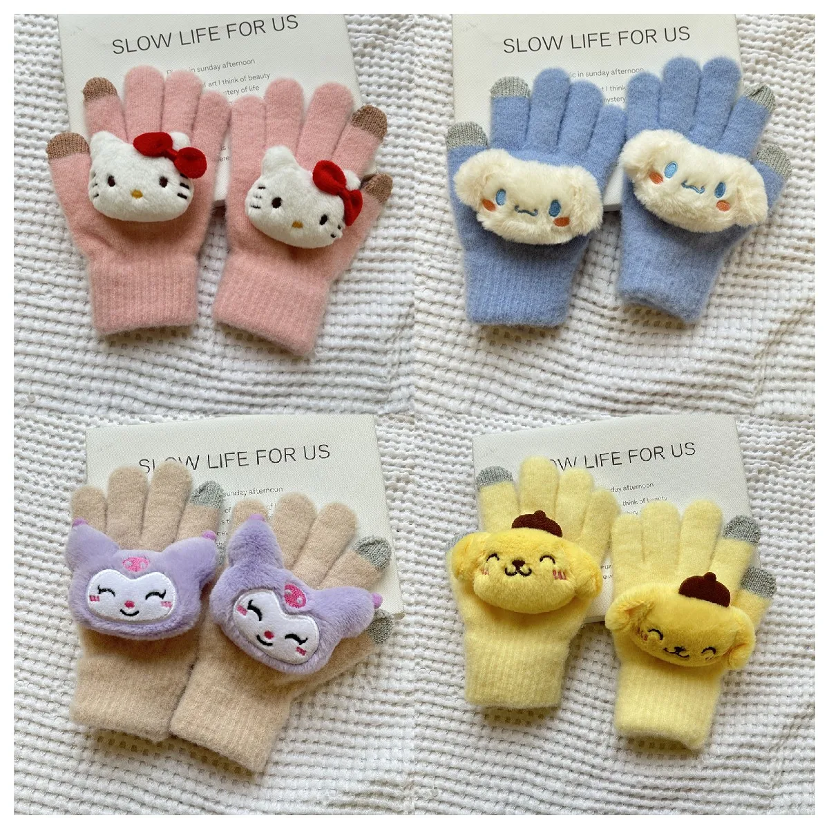 

Kawaii Sanrios Plush Gloves Anime Cinnamoroll Winter Warm Plush Melody Kuromi Cartoon Children Girls Boys Gloves Christmas Gift