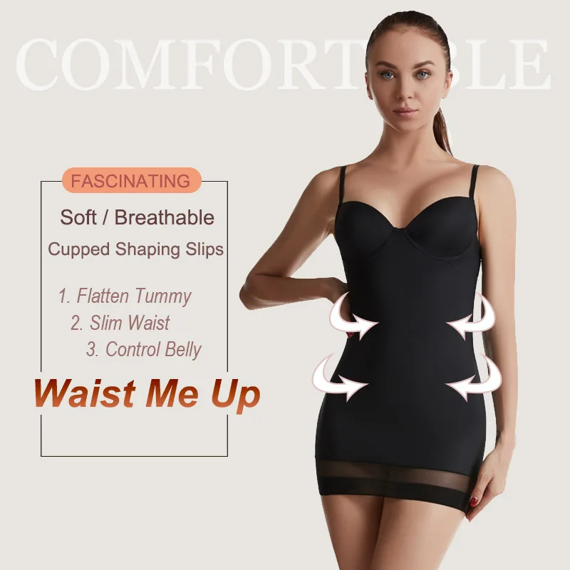 AfruliA Bodysuits Full Slips Shapewear Straight Tube Control Slip Body Shaper Under Dresses Underwire Cup Padded Bra Underskirts