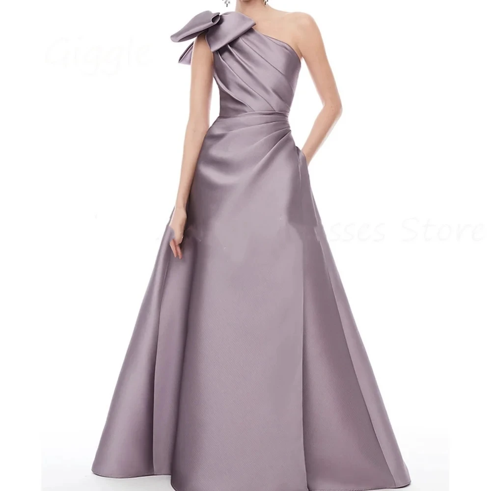 

Романтическое Фиолетовое Атласное платье А-силуэта на одно плечо с оборками, официальное платье для выпускного вечера, роскошные красивые вечерние платья до пола для женщин