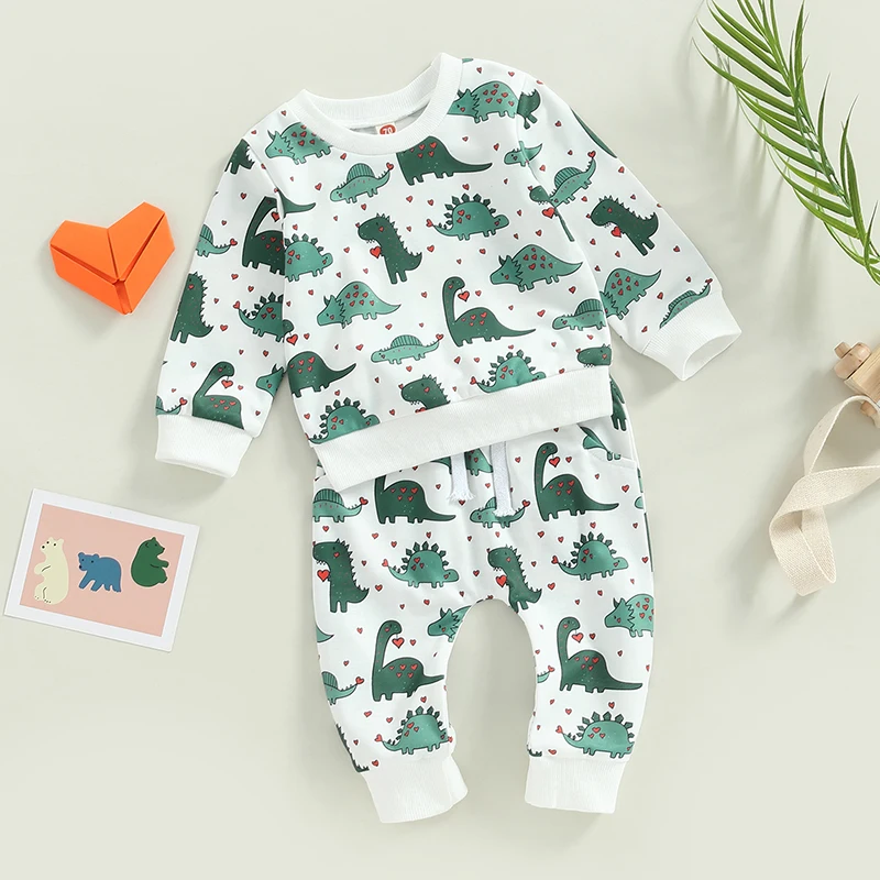 

Baby Girl Clothes Sets Newborn Baby Boy Long Sleeve artoon Dinosaur Heart Print Sweatshirts Pants Baby Boy Clothes Sets