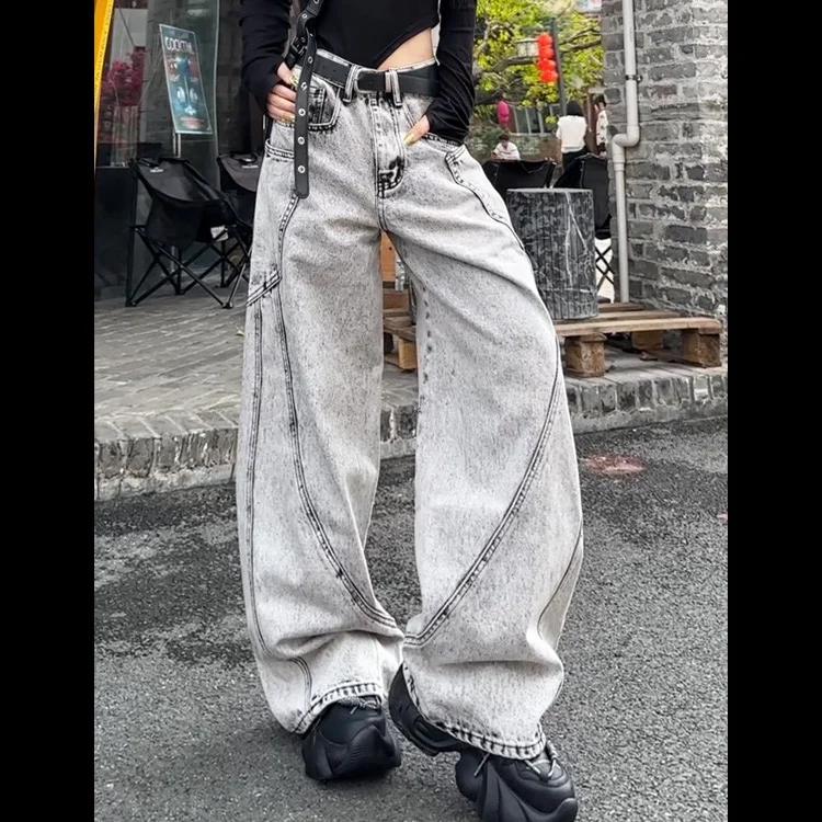 2024 Autumn High Street New Personalized Splicing Washed Straight Tube Loose Jeans for Men and Women Trendy Retro Casual Pants 4