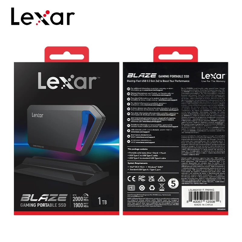 Lexar SL660 BLAZE Gaming ޴ SSD USB 3.2 Gen 2x2 (RGB LED ) 512GB 1 ׶Ʈ  ָ Ʈ ̺ -C (Ʈ )