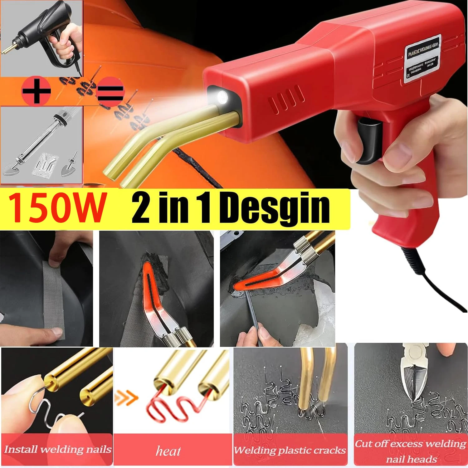 150W Upgraded Plastic Welder 2 in 1 Plastic Welding Kit Plastic Repair Welder Hot Stapler Soldering Gun Rods Car Bumper Repair 5