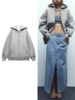 ZABA Women's Versatile Hooded Zip Long Sleeve Loose Jacket Fashion Oversized Casual Top Sweatshirt Street Basic Sports Wear 1