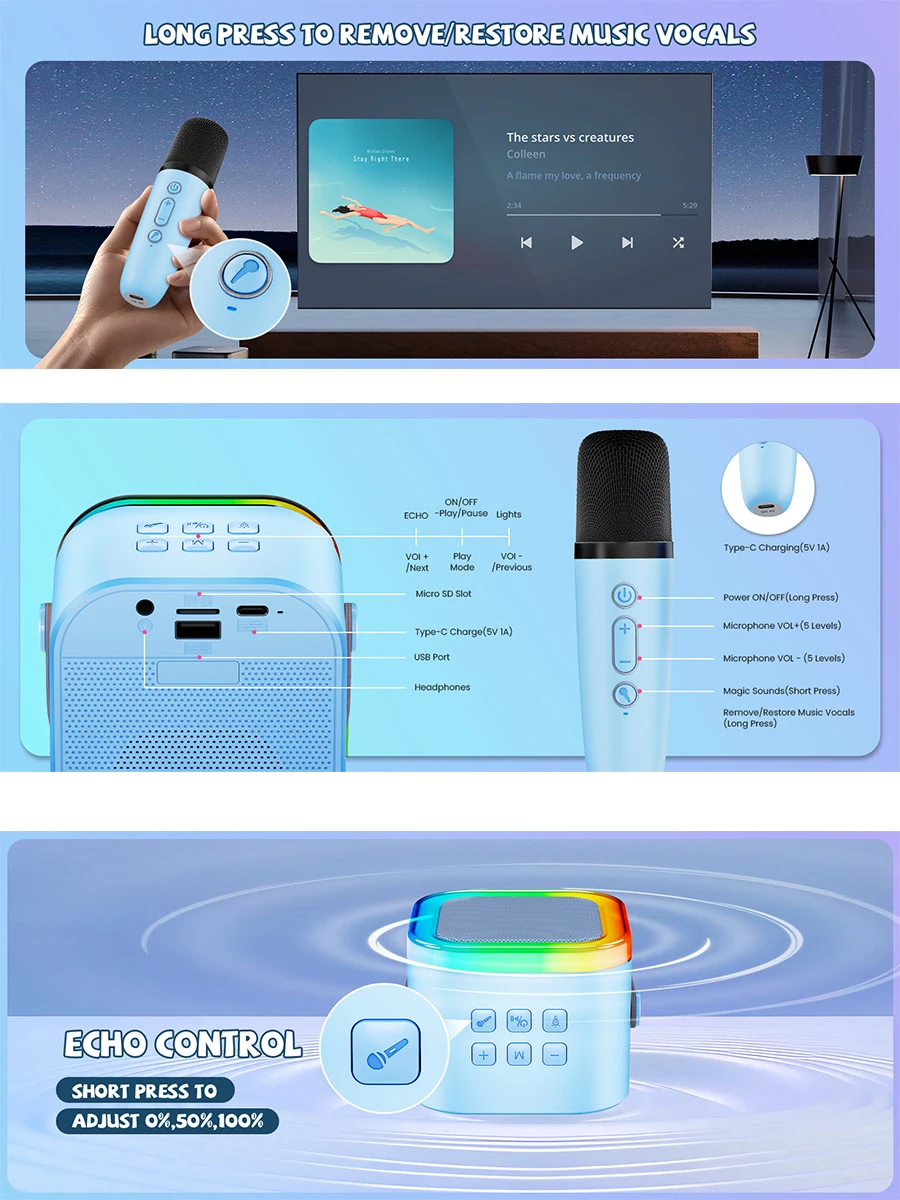 12 Pink Mini Machine, The Best Christmas Birthday Gift, Bluetooth Speaker With Wireless Microphone Player, Multiple_voghion.com