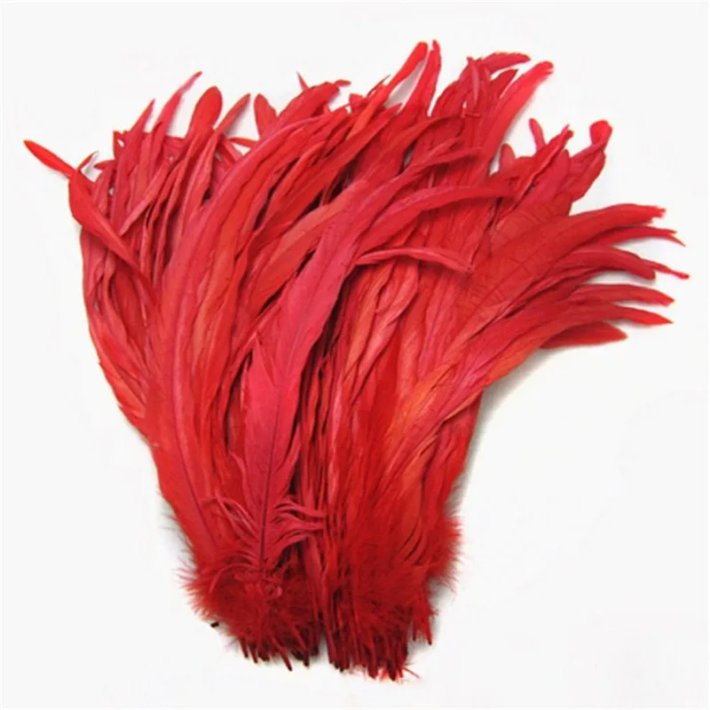 

100Pc Red Dyed Rooster Chicken Tails Feathers Plumes 40-45CM DIY Dyed Cock Tail Feather Clothing Accessories Jewelry Performance