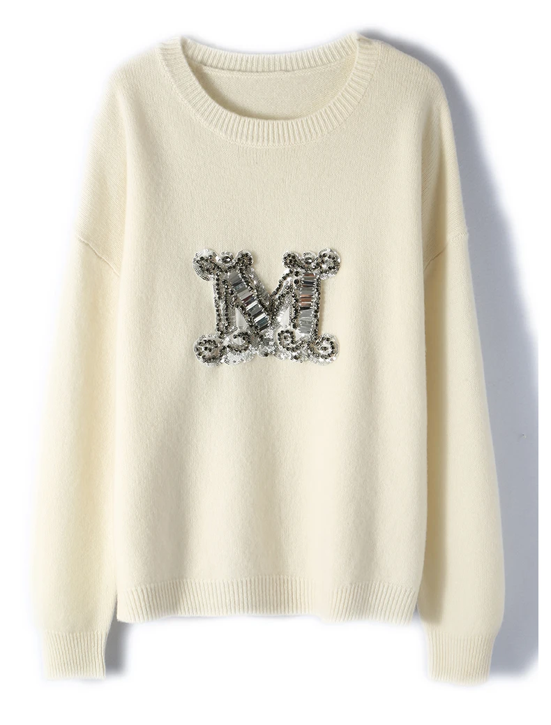 2022 여성 순수 캐시미어 스웨터 여성 패션 스웨터 M 패턴 다이아몬드 박힌 풀오버 여성 100 캐시미어 스웨터